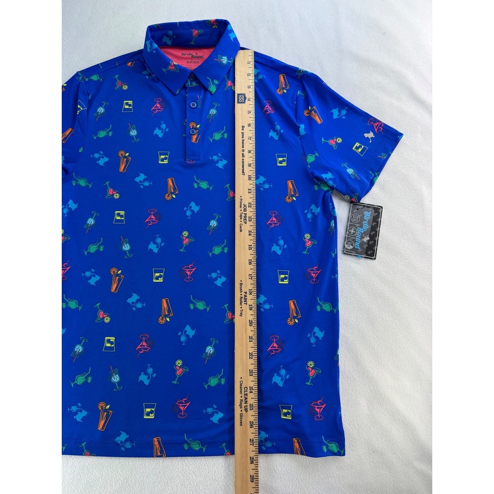 Birdie & Bound Mens Blue Cocktail Print Golf Polo Shirt Size S P CH - Picture 11 of 16